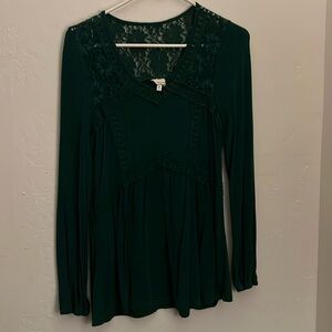 Tru Self Teal Green/Blue Floral Lace Long Sleeve Shirt